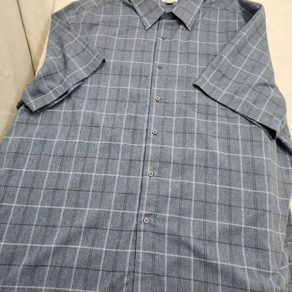 HAGGAR Cool 18 Tec Button Up Shirt Men 4XL Blue/Black Plaid Short Sleeve Casual